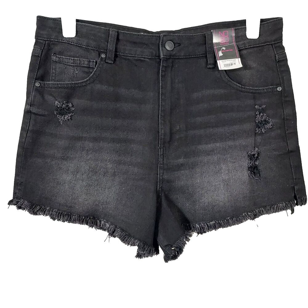 NOBO No Boundaries High Rise Black Denim Distressed Jean Shorts Size 17 JR New